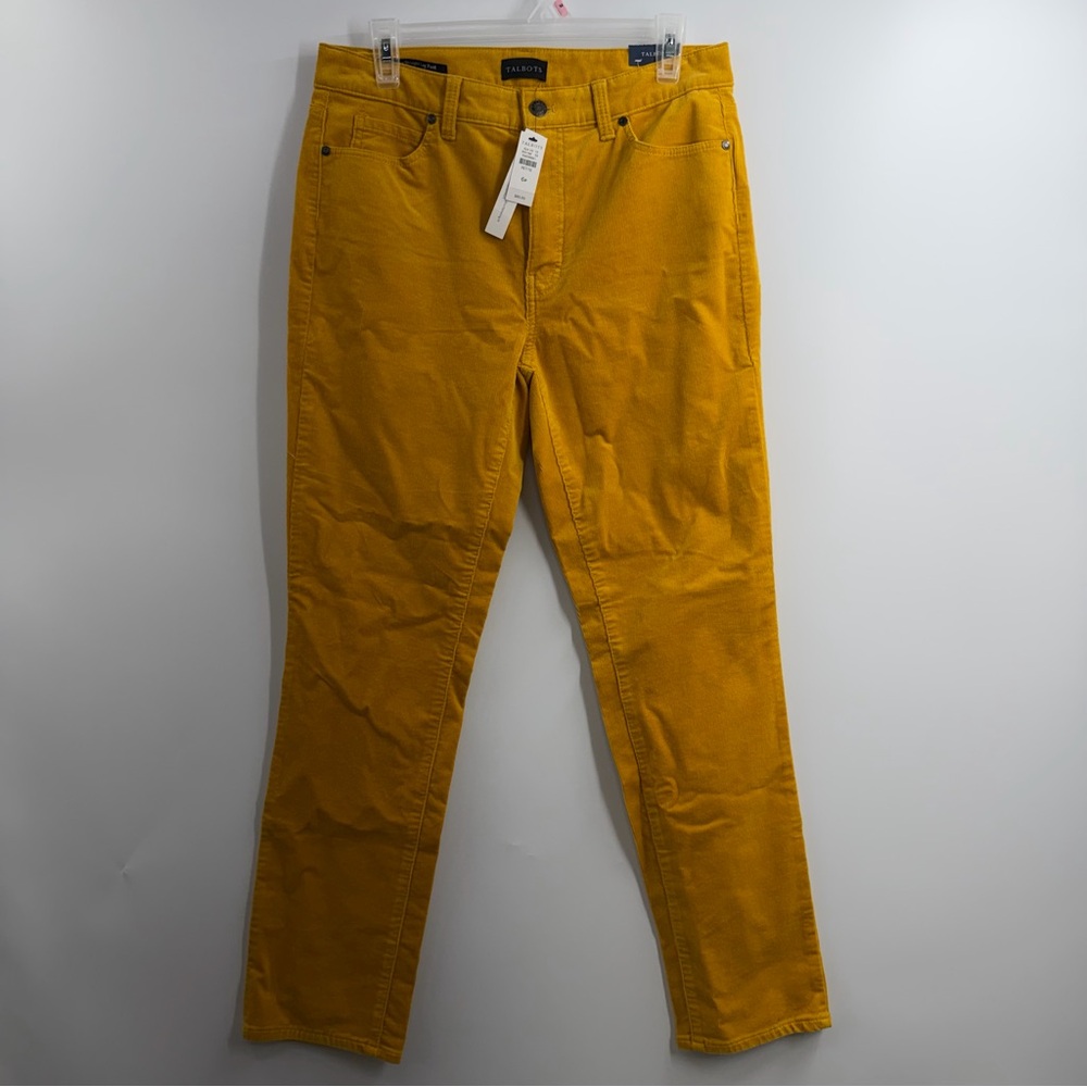 Talbots Mustard Corduroy Straight Leg Pants 6P High Rise Slimming NWT